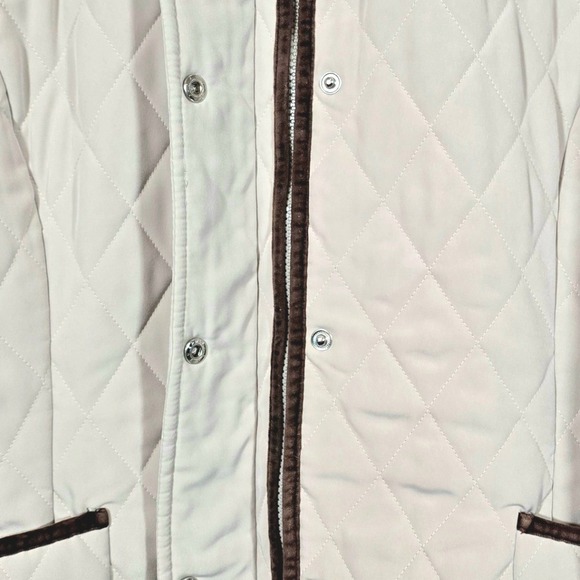 Croft & Borrow Quilted Jacket Lined Women's Size L Beige Velvet Trim Pockets - Picture 5 of 9